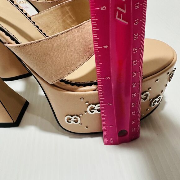 Gucci Janaya Pink Interlocking G Studs 39.5/ US 9.5 Heels Platform Sandals NIB - Picture 11 of 15